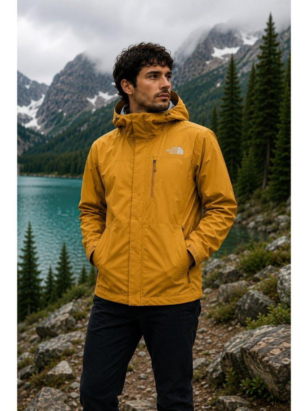 North Face Future Light Mens Medium Hooded Jacket Mustard Waterproof Lightweight